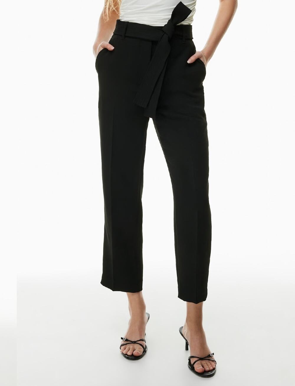 Wilfred by Aritzia Tie-Front Pant Women's Black High Rise Straight Leg Size 6